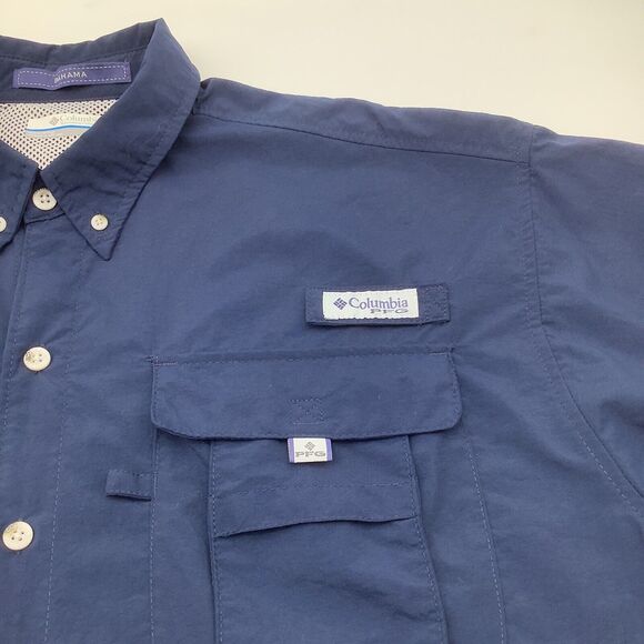 Columbia PFG Mens Bahama Omni Shade Short Sleeve Button Up Shirt Blue Size Large - Picture 5 of 11